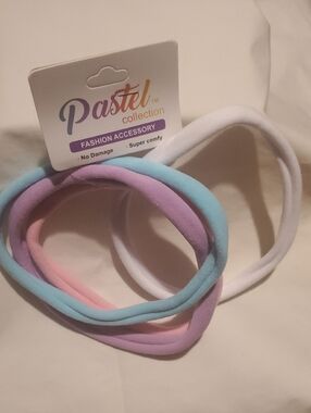Kids Stretch Hair Bands - White, Light Blue, Lavender, Pink